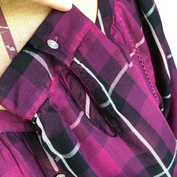 J. Jill XS Fine Rayon Twill Burgundy Plaid Blouse - Picture 8 of 12